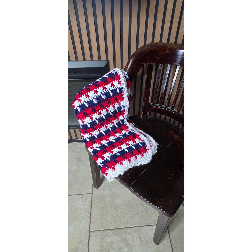 Handmade Crochet Afghan Throw Blanket Red White Blue Patriotic Americana 60x45 - Picture 2 of 8